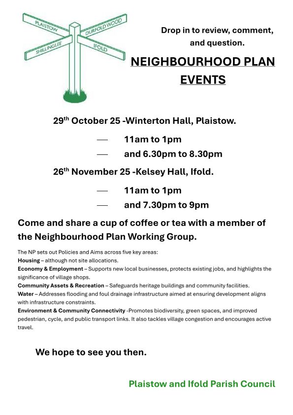 Neighbourhood Plan Events Leaflet Advertising Drop In Events October and November 2025
